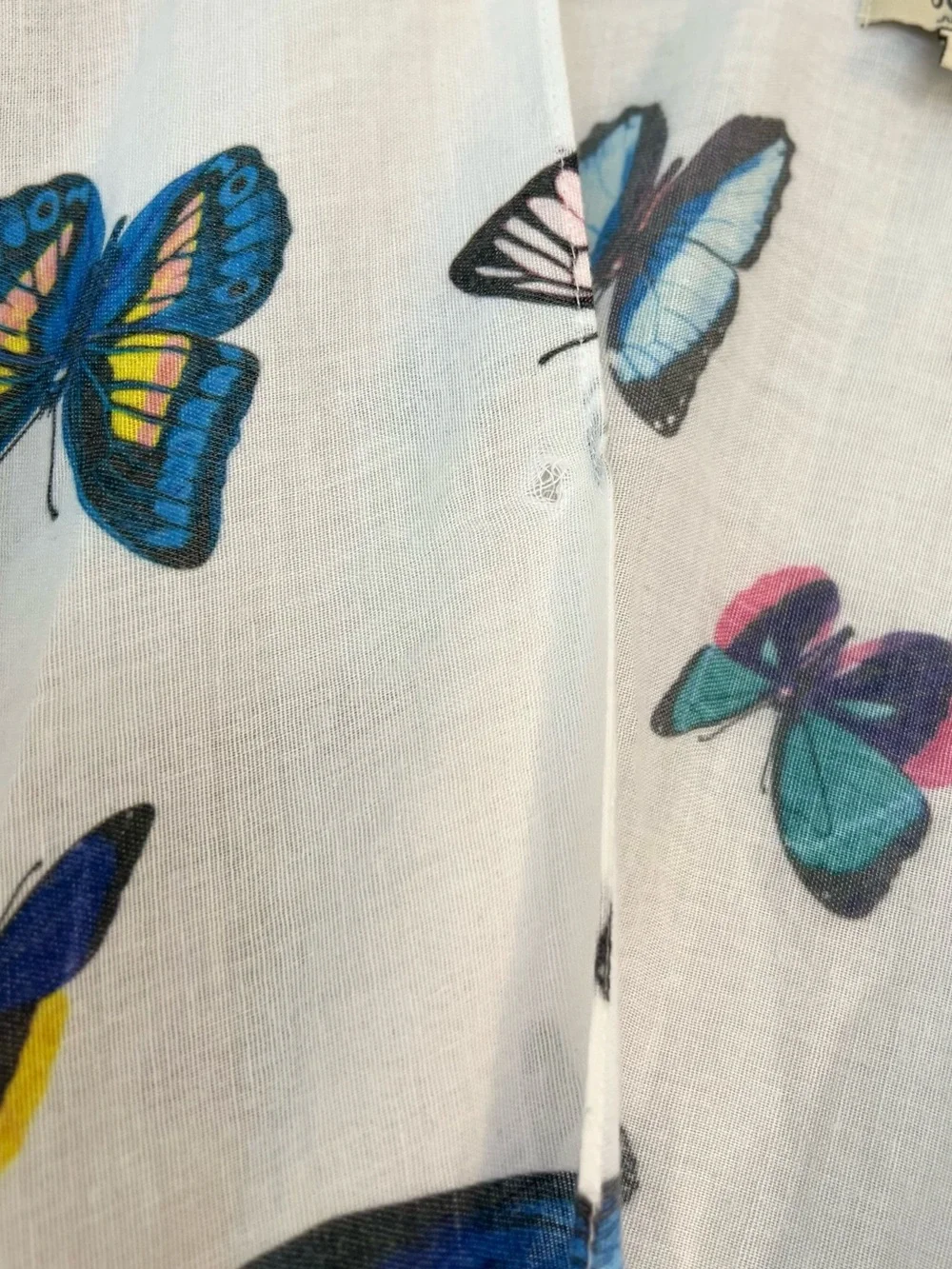 Butterfly Print Whimsi Cotton Kimono Cover Up White Sheer Beach  Fairycore OS